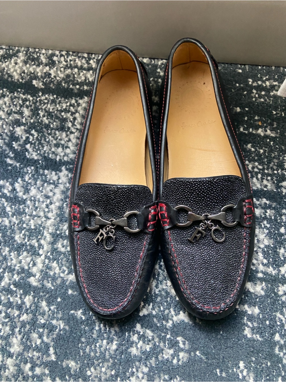 $375 Franco Cuadra Driving Loafers Mens Horsebit Logo Leather Sz 26/8